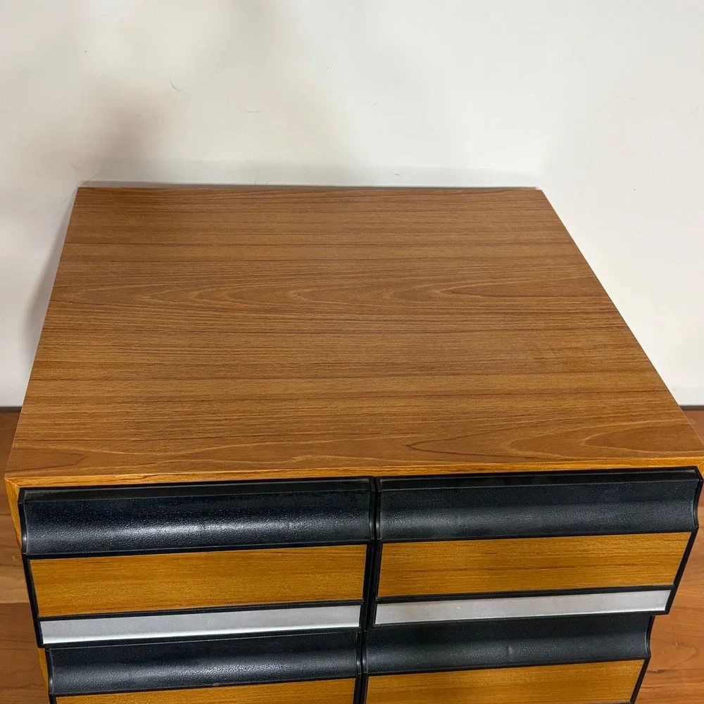Vintage Wood Grain VHS Storage Cabinet 4 Drawer Media Organizer Retro